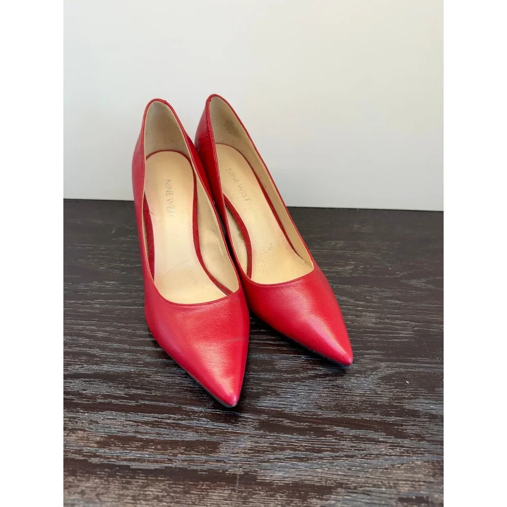 Nine West NWJACKPOT Red Leather Pointed Toe Stiletto Pumps Heels Womens 8M
